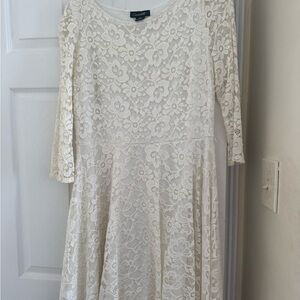 Casual Corner Ivory Lace Midi Fit-and-Flare Dress